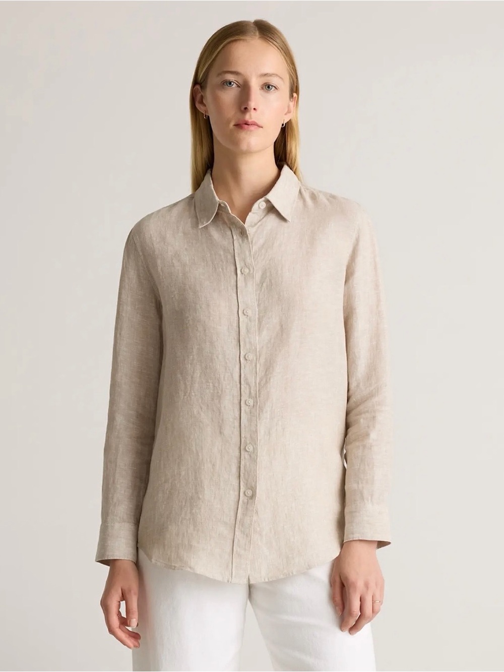 NWT Quince Classic Lightweight Linen Button-Up Shirt in Flax Beige Small